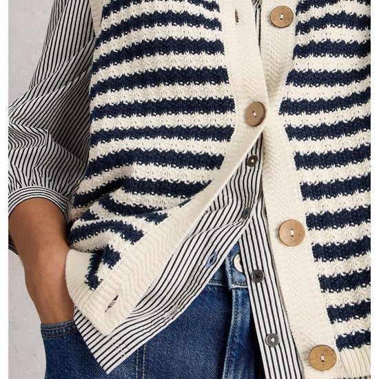 Young Ideas/Henmores - Sienna Striped Button Sleeveless Top - Navy Multi - S