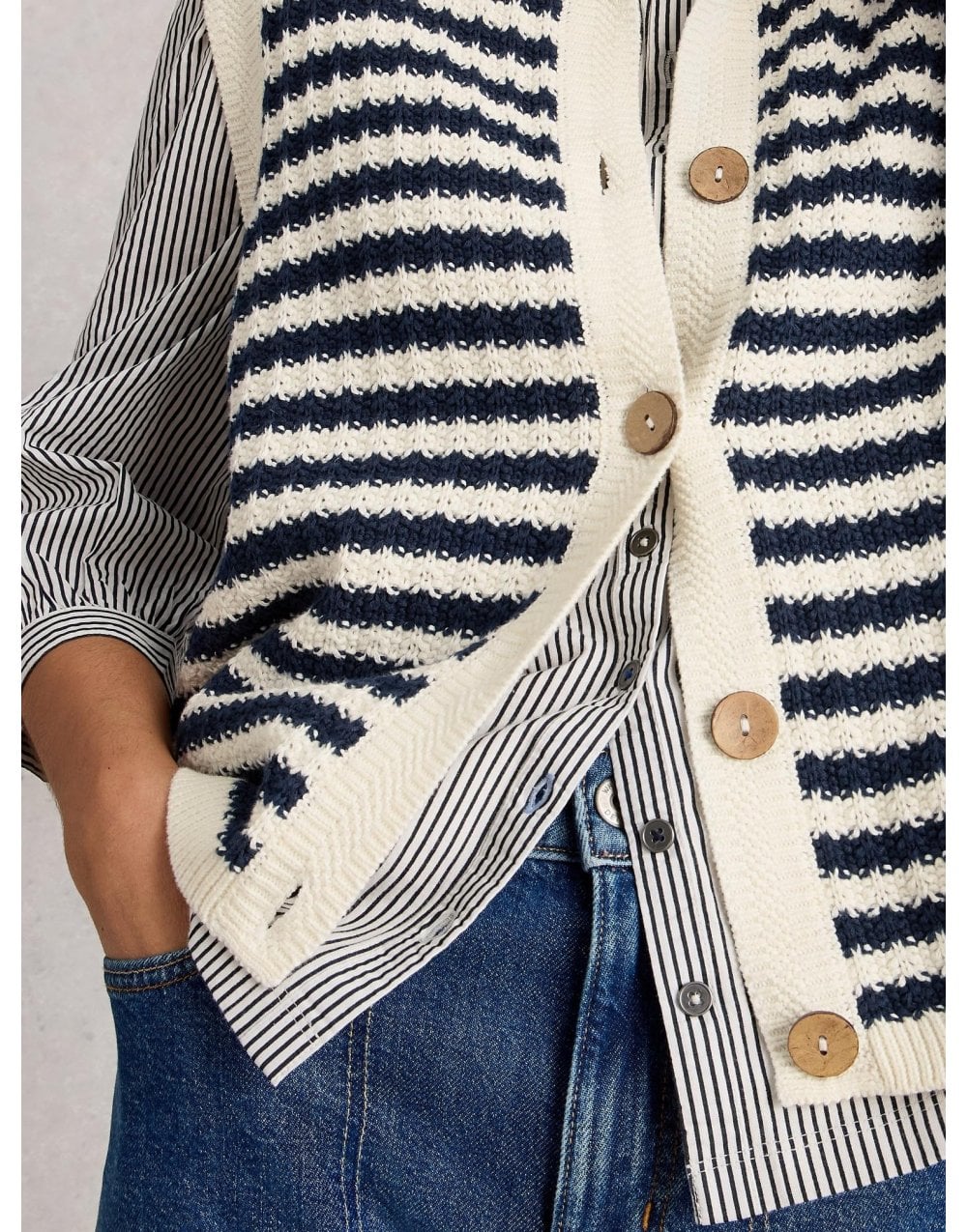 Young Ideas/Henmores - Sienna Striped Button Sleeveless Top - Navy Multi - S