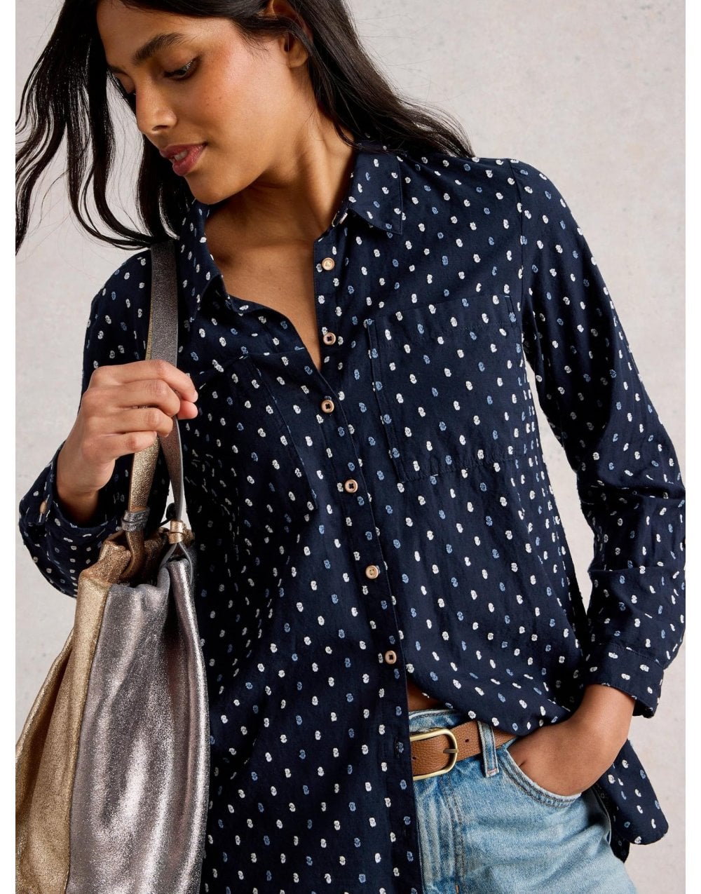Young Ideas/Henmores - Sophie Cord Shirt - Navy Multi - 8