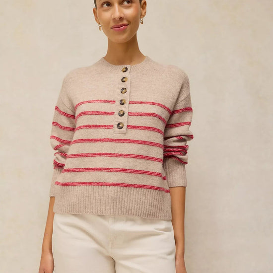 Young Ideas & Henmores -Stripe Henley Jumper -Natural Multi -8