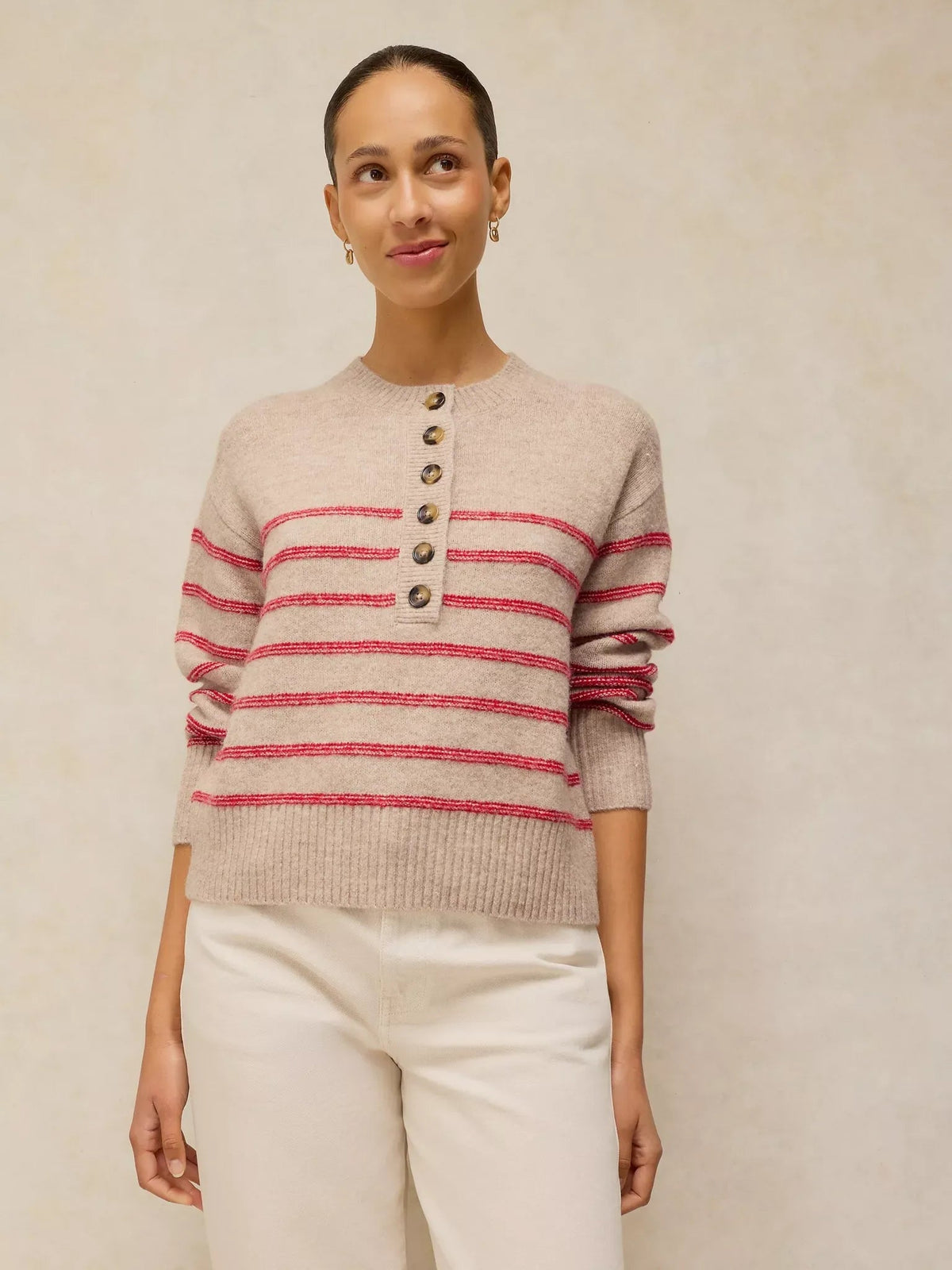Young Ideas & Henmores -Stripe Henley Jumper -Natural Multi -8