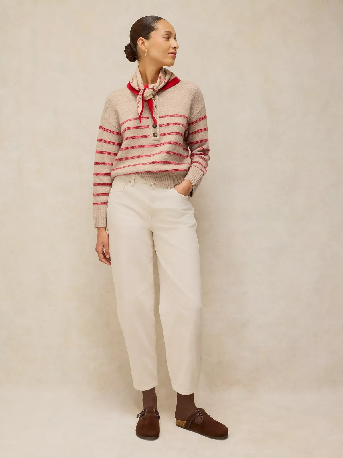 Young Ideas & Henmores -Stripe Henley Jumper -Natural Multi -8