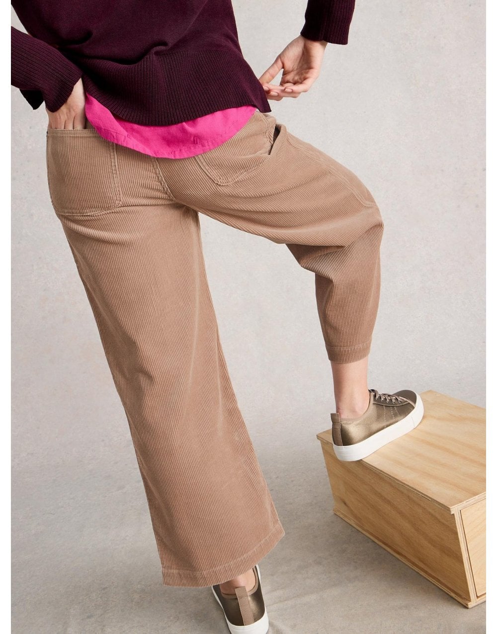 Young Ideas/Henmores - Tia Cord Wide Leg Crop Trouser - Light Natural - 10R