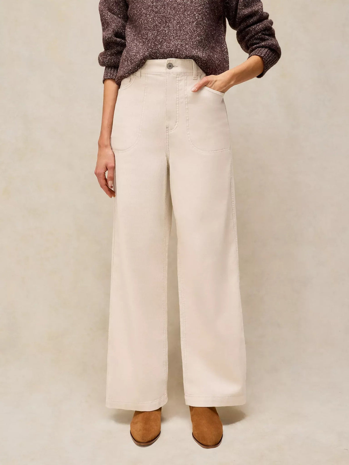 Young Ideas & Henmores -Tia Cord Wide Leg Trouser -Natural White -10