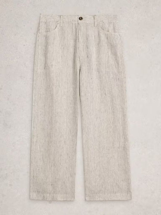 Young Ideas & Henmores - Tia Linen Wide Leg Crop Jeans - Ivory Multi - 8
