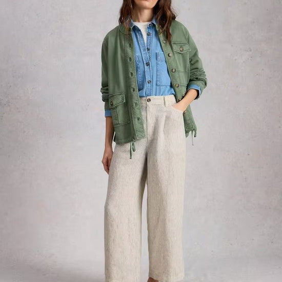 Young Ideas & Henmores - Tia Linen Wide Leg Crop Jeans - Ivory Multi - 8