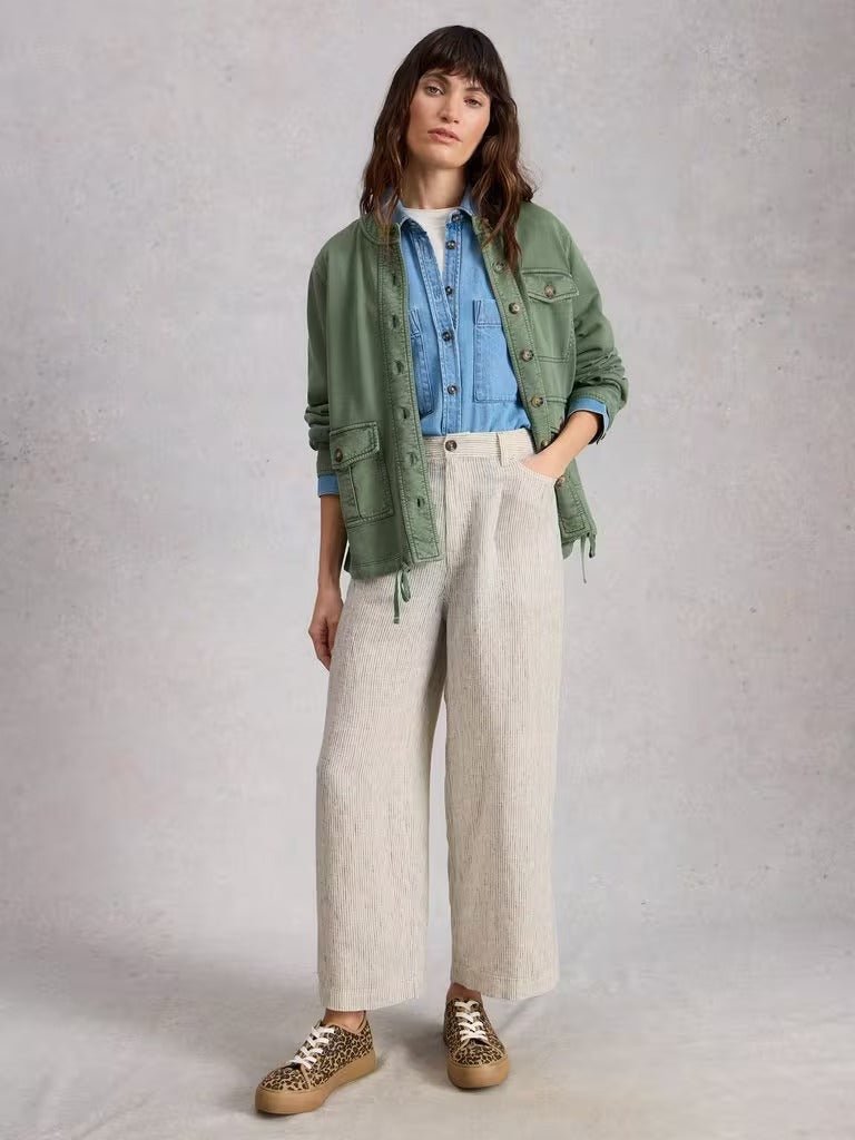 Young Ideas & Henmores - Tia Linen Wide Leg Crop Jeans - Ivory Multi - 8