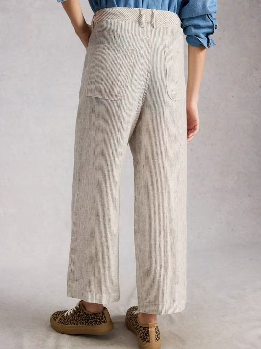 Young Ideas & Henmores - Tia Linen Wide Leg Crop Jeans - Ivory Multi - 8