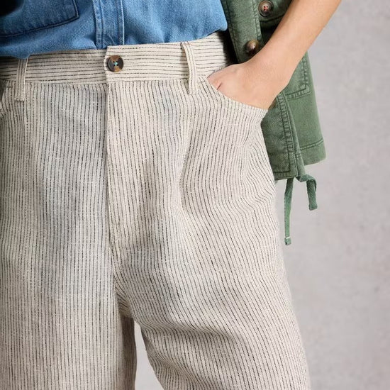 Young Ideas & Henmores - Tia Linen Wide Leg Crop Jeans - Ivory Multi - 8