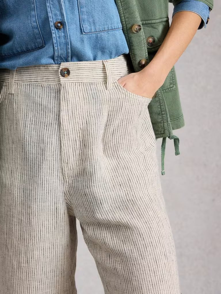 Young Ideas & Henmores - Tia Linen Wide Leg Crop Jeans - Ivory Multi - 8
