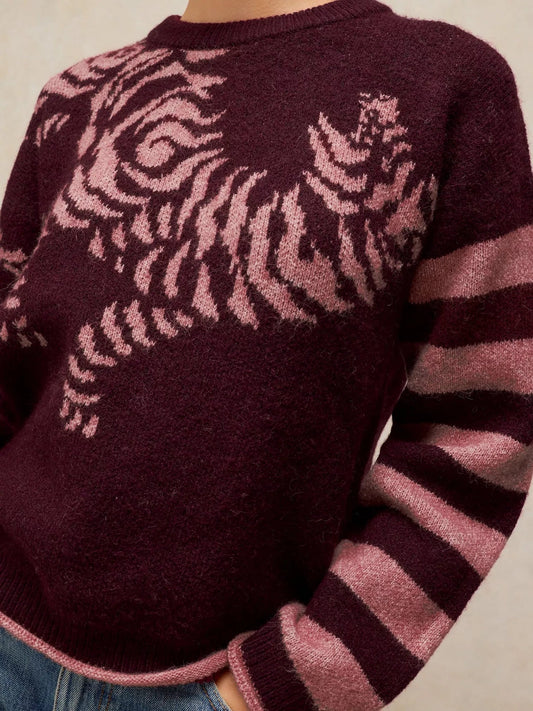 Young Ideas & Henmores -Tiger Stripe Jumper -Plum Multi -8