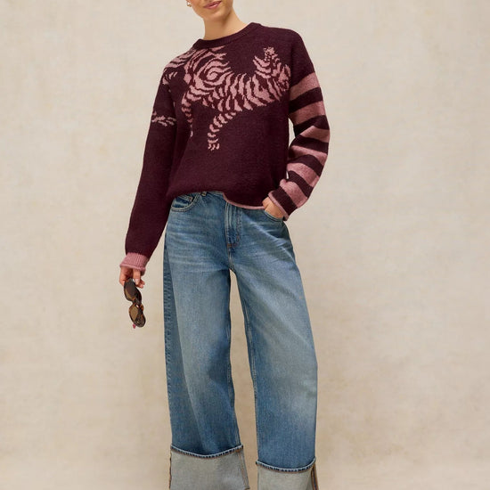 Young Ideas & Henmores -Tiger Stripe Jumper -Plum Multi -8