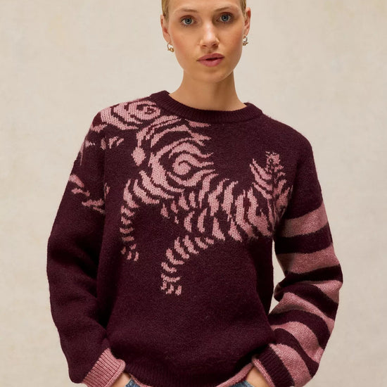 Young Ideas & Henmores -Tiger Stripe Jumper -Plum Multi -8