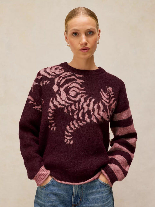Young Ideas & Henmores -Tiger Stripe Jumper -Plum Multi -8