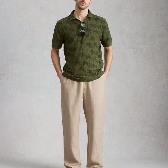 Young Ideas & Henmores - Totten Palm Trophy Neck Polo - Khaki Green - M