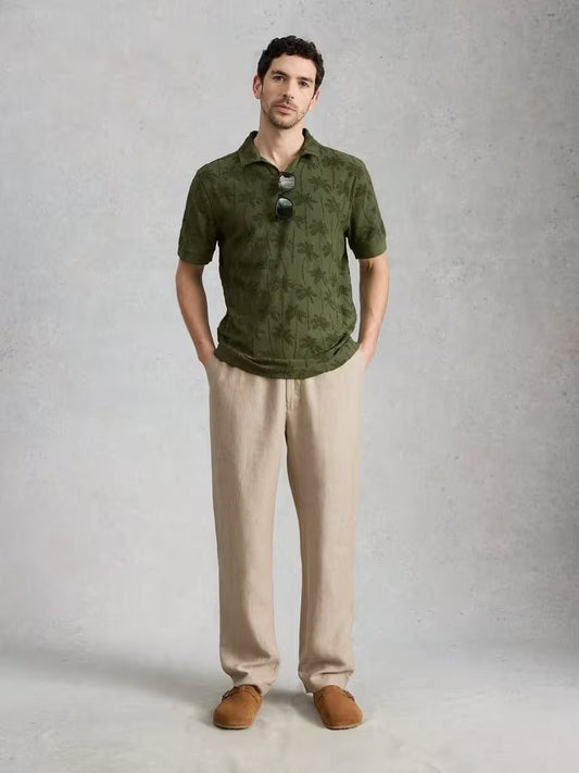 Young Ideas & Henmores - Totten Palm Trophy Neck Polo - Khaki Green - M