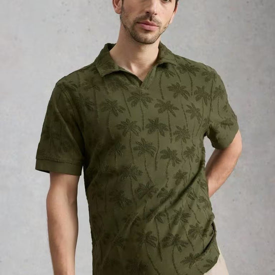 Young Ideas & Henmores - Totten Palm Trophy Neck Polo - Khaki Green - M