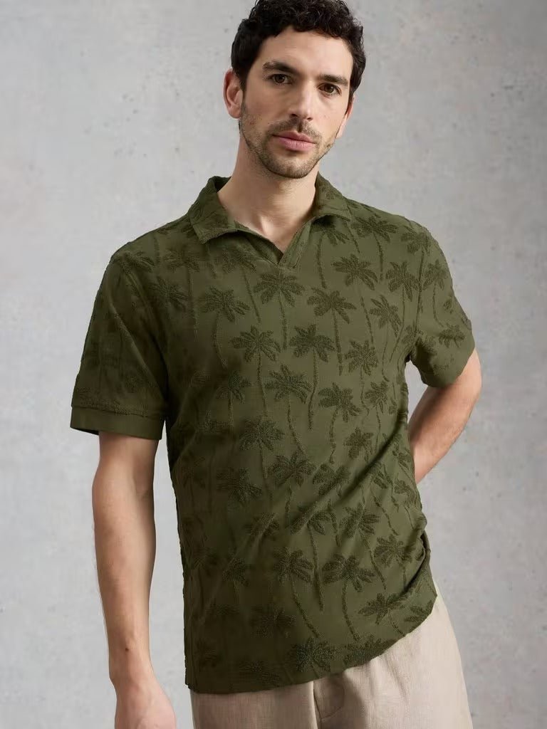 Young Ideas & Henmores - Totten Palm Trophy Neck Polo - Khaki Green - M