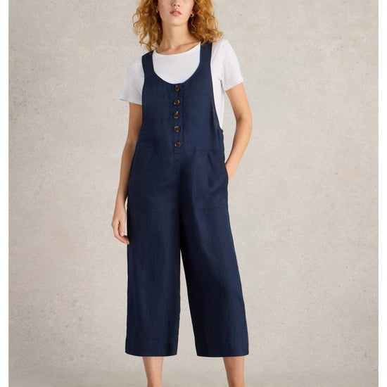 Young Ideas/Henmores - Viola Linen Dungaree - Dark Navy - 8