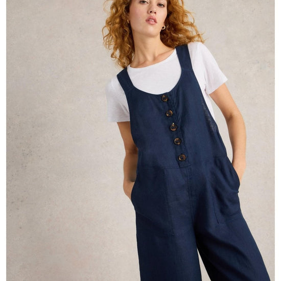 Young Ideas/Henmores - Viola Linen Dungaree - Dark Navy - 8