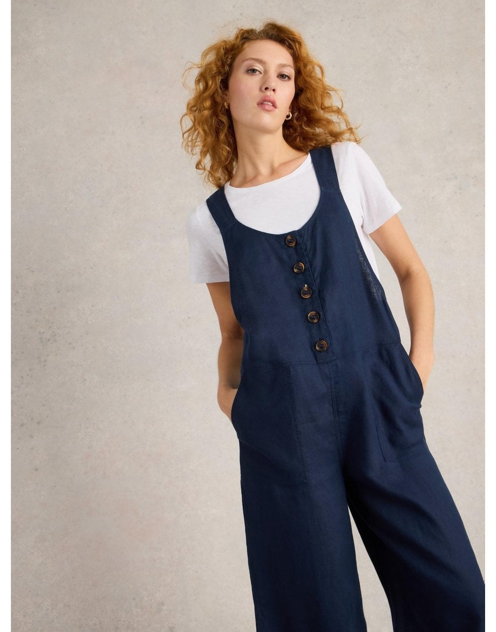 Young Ideas/Henmores - Viola Linen Dungaree - Dark Navy - 8