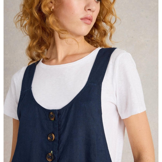 Young Ideas/Henmores - Viola Linen Dungaree - Dark Navy - 8