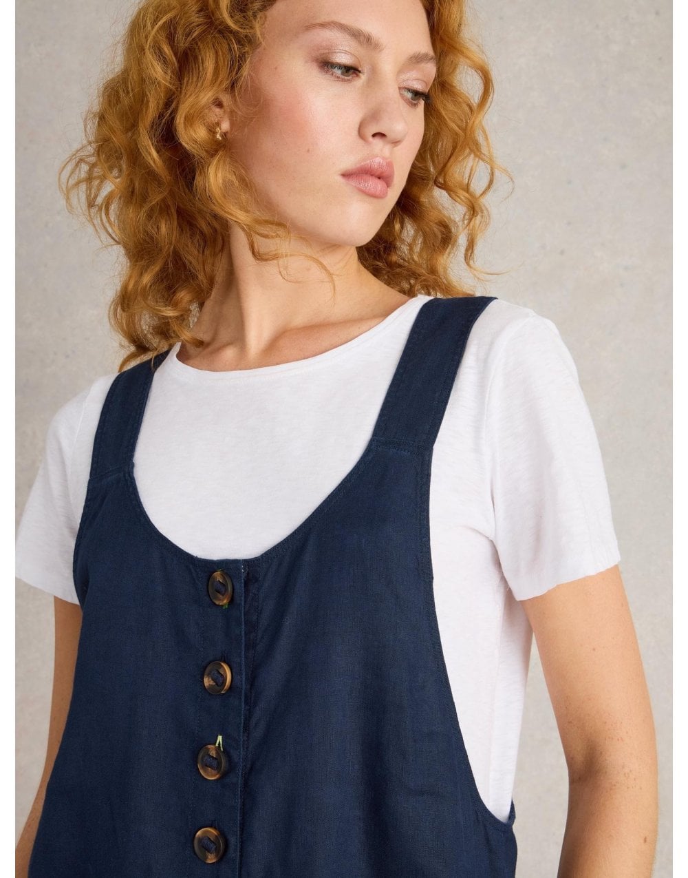 Young Ideas/Henmores - Viola Linen Dungaree - Dark Navy - 8