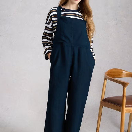 Young Ideas & Henmores - Vivian Linen Dungaree - Dark Navy - 8