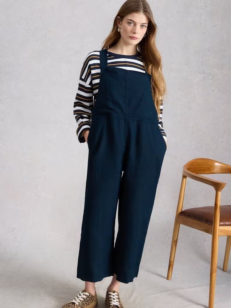Young Ideas & Henmores - Vivian Linen Dungaree - Dark Navy - 8