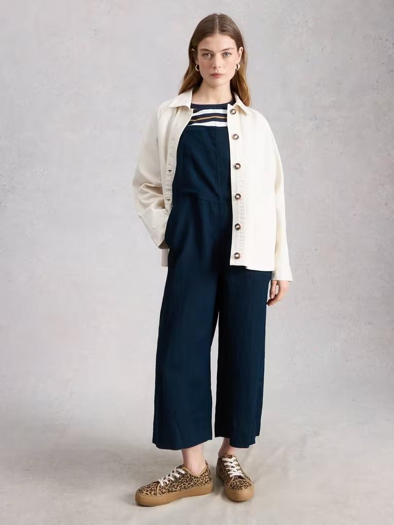 Young Ideas & Henmores - Vivian Linen Dungaree - Dark Navy - 8