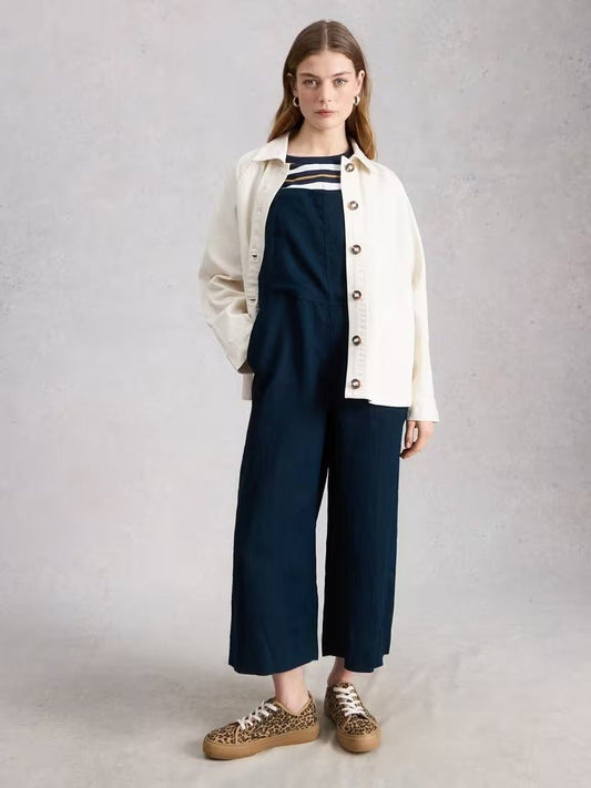 Young Ideas & Henmores - Vivian Linen Dungaree - Dark Navy - 8