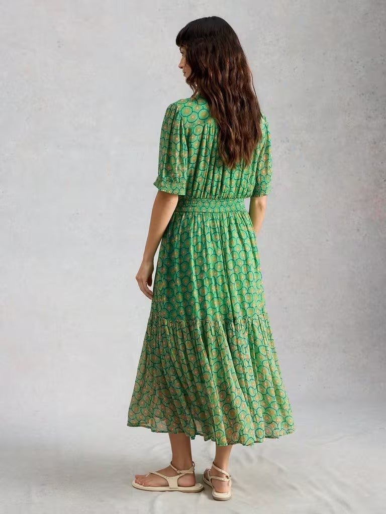 Young Ideas & Henmores - Yuki Midi Dress - Green Print - 8
