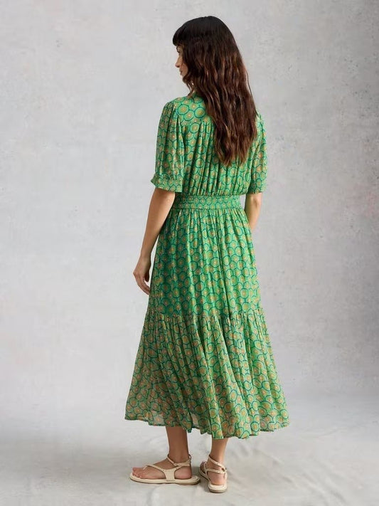 Young Ideas & Henmores - Yuki Midi Dress - Green Print - 8