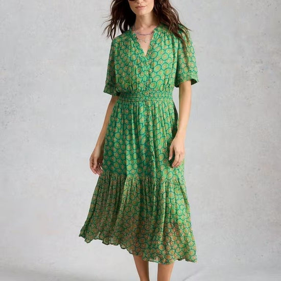 Young Ideas & Henmores - Yuki Midi Dress - Green Print - 8