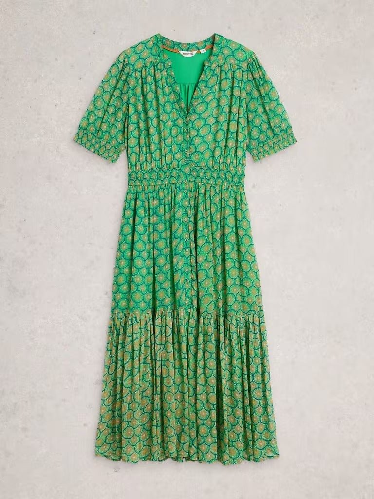 Young Ideas & Henmores - Yuki Midi Dress - Green Print - 8