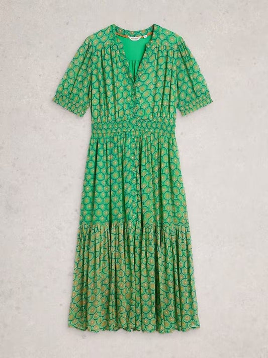 Young Ideas & Henmores - Yuki Midi Dress - Green Print - 8