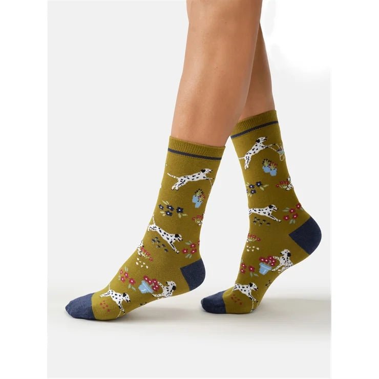Young Ideas & Henmores -Dog, Dig & Dash Organic Cotton Crew Socks -Chartreuse Green -4-7