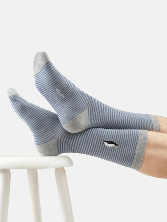 Young Ideas & Henmores -Embroidered Penguin Bamboo Crew Socks -Grey Marl -7-11