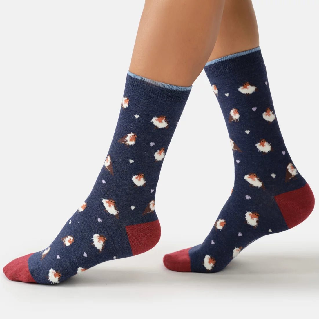Young Ideas & Henmores -Fluffy Robin Organic Cotton Crew Socks -Indigo Blue Marl -4-7
