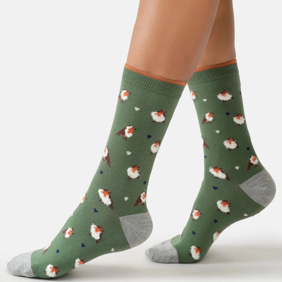 Young Ideas & Henmores -Fluffy Robin Organic Cotton Crew Socks -Fern Green -4-7