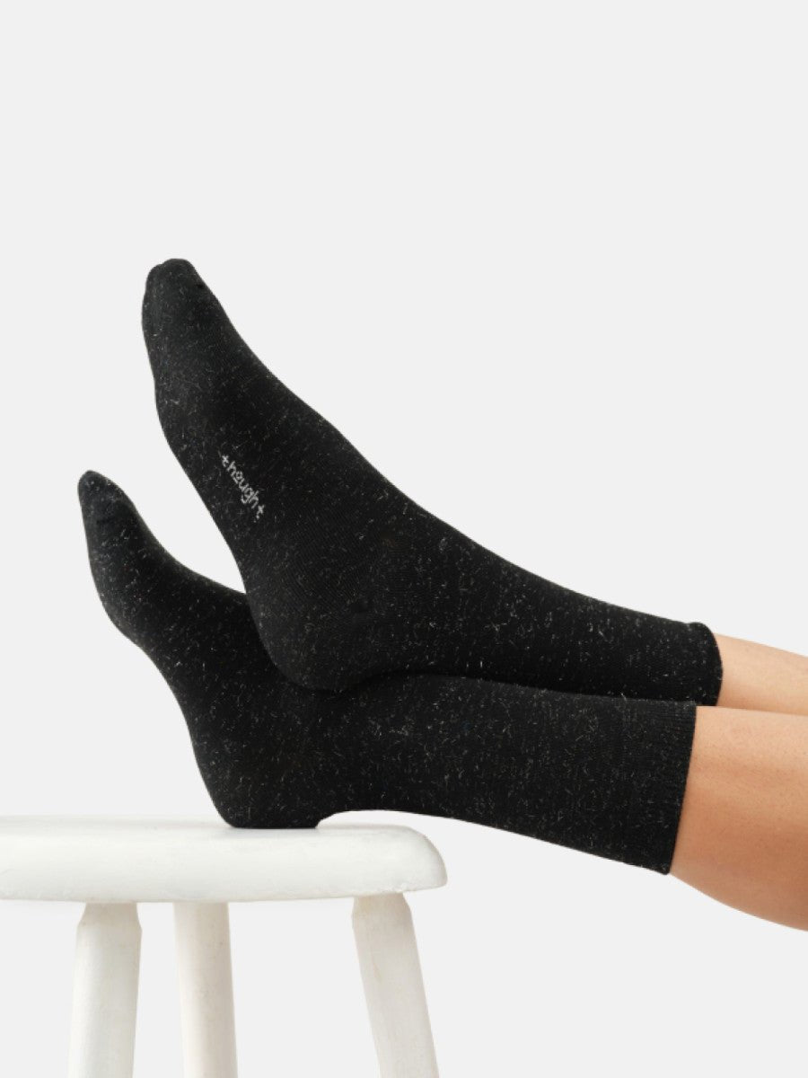 Young Ideas & Henmores -Jackie Marl Bamboo Crew Socks -Black Marl -4-7