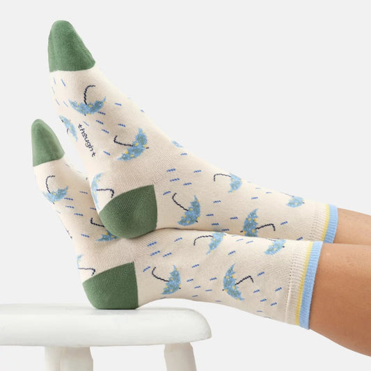 Young Ideas & Henmores -Rainy Days Organic Cotton Crew Socks -Cotton White -4-7
